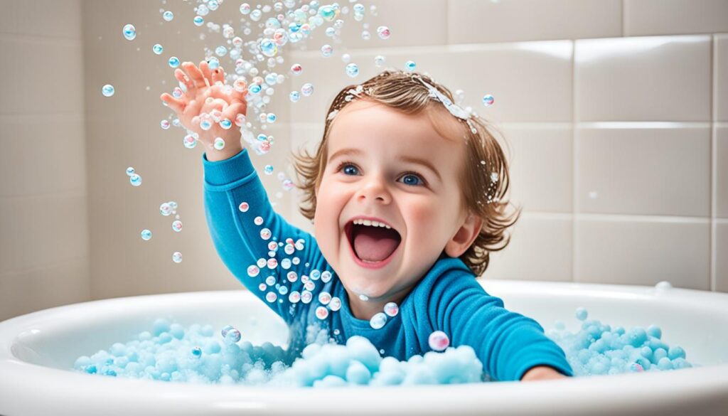 Happy child with SoapSox in the bath